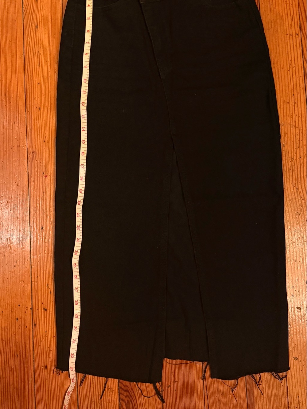 Black Demi Midi Pencil Skirt with Front Slit + Asymmetric Waist - Picture 7 of 9